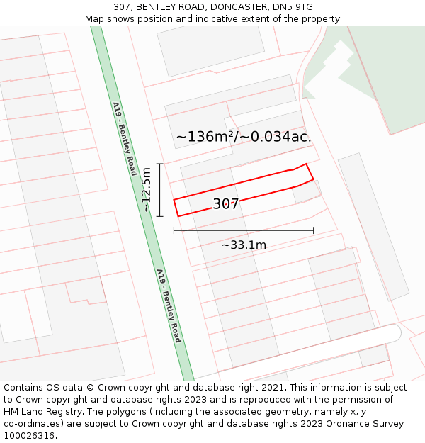 307, BENTLEY ROAD, DONCASTER, DN5 9TG: Plot and title map