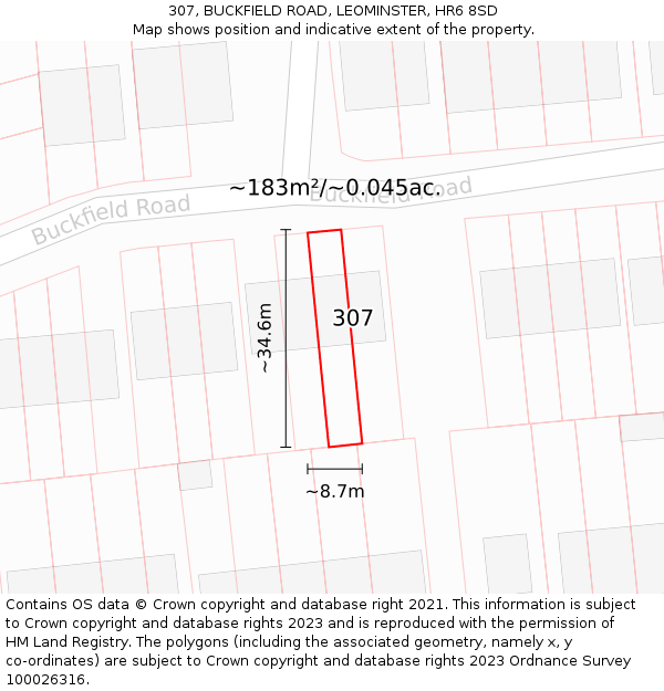 307, BUCKFIELD ROAD, LEOMINSTER, HR6 8SD: Plot and title map