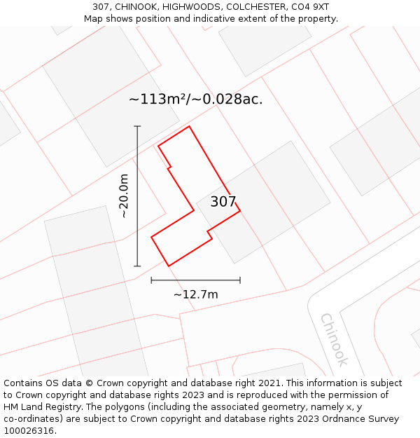 307, CHINOOK, HIGHWOODS, COLCHESTER, CO4 9XT: Plot and title map