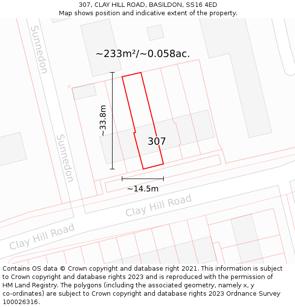 307, CLAY HILL ROAD, BASILDON, SS16 4ED: Plot and title map