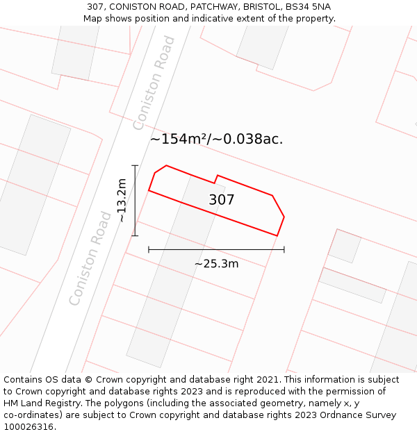 307, CONISTON ROAD, PATCHWAY, BRISTOL, BS34 5NA: Plot and title map