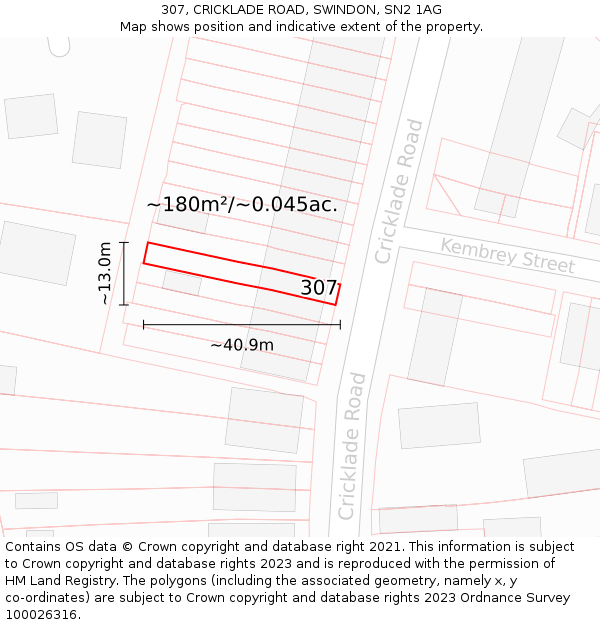 307, CRICKLADE ROAD, SWINDON, SN2 1AG: Plot and title map