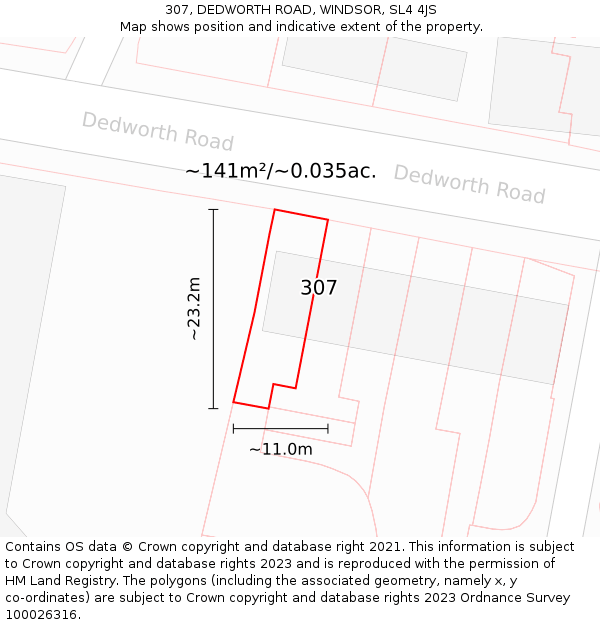 307, DEDWORTH ROAD, WINDSOR, SL4 4JS: Plot and title map