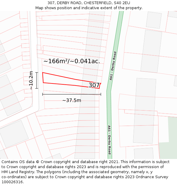 307, DERBY ROAD, CHESTERFIELD, S40 2EU: Plot and title map