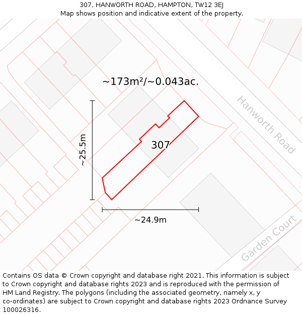 307, HANWORTH ROAD, HAMPTON, TW12 3EJ: Plot and title map