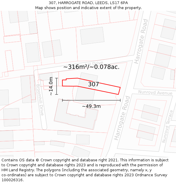 307, HARROGATE ROAD, LEEDS, LS17 6PA: Plot and title map