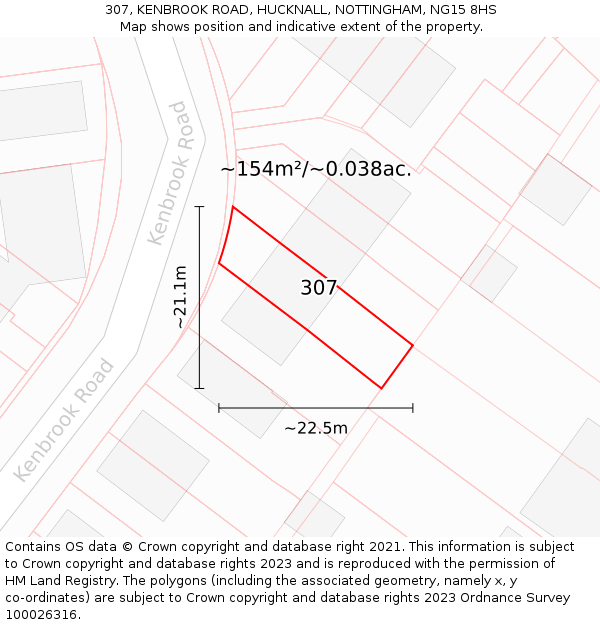 307, KENBROOK ROAD, HUCKNALL, NOTTINGHAM, NG15 8HS: Plot and title map