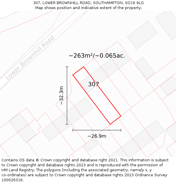 307, LOWER BROWNHILL ROAD, SOUTHAMPTON, SO16 9LG: Plot and title map