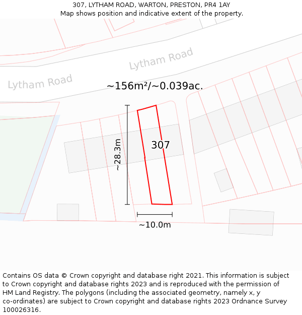 307, LYTHAM ROAD, WARTON, PRESTON, PR4 1AY: Plot and title map