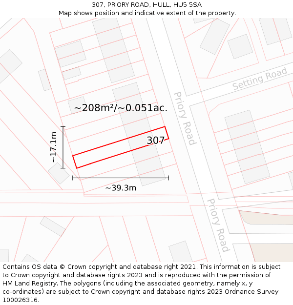 307, PRIORY ROAD, HULL, HU5 5SA: Plot and title map