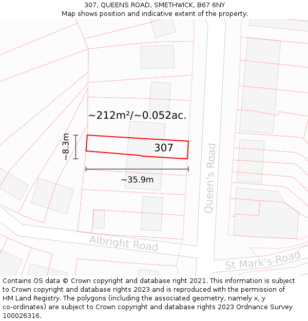 307, QUEENS ROAD, SMETHWICK, B67 6NY: Plot and title map