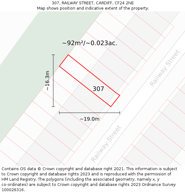 307, RAILWAY STREET, CARDIFF, CF24 2NE: Plot and title map