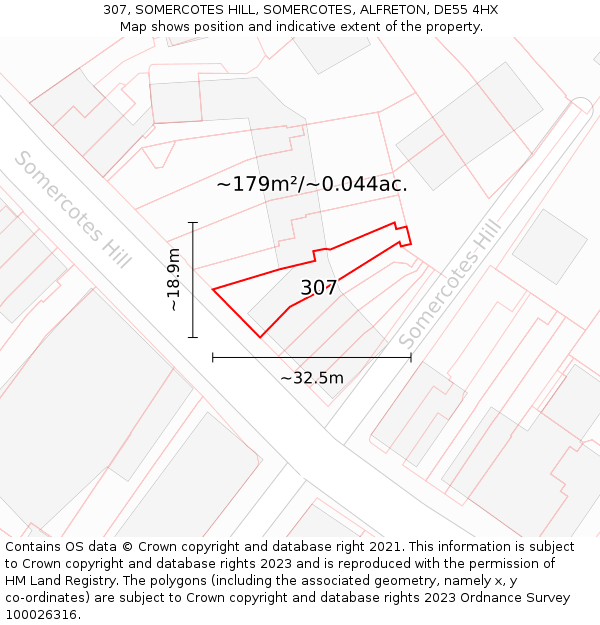 307, SOMERCOTES HILL, SOMERCOTES, ALFRETON, DE55 4HX: Plot and title map