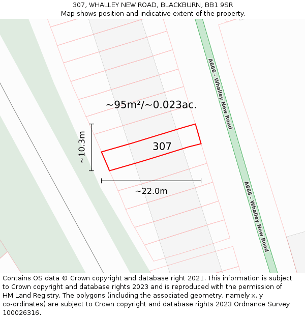 307, WHALLEY NEW ROAD, BLACKBURN, BB1 9SR: Plot and title map