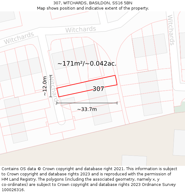 307, WITCHARDS, BASILDON, SS16 5BN: Plot and title map