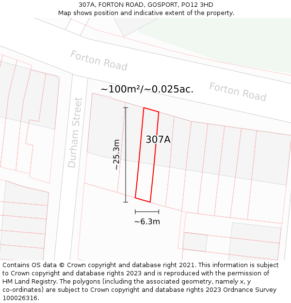 307A, FORTON ROAD, GOSPORT, PO12 3HD: Plot and title map