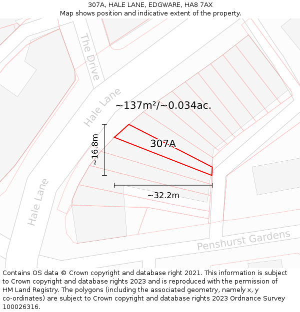 307A, HALE LANE, EDGWARE, HA8 7AX: Plot and title map