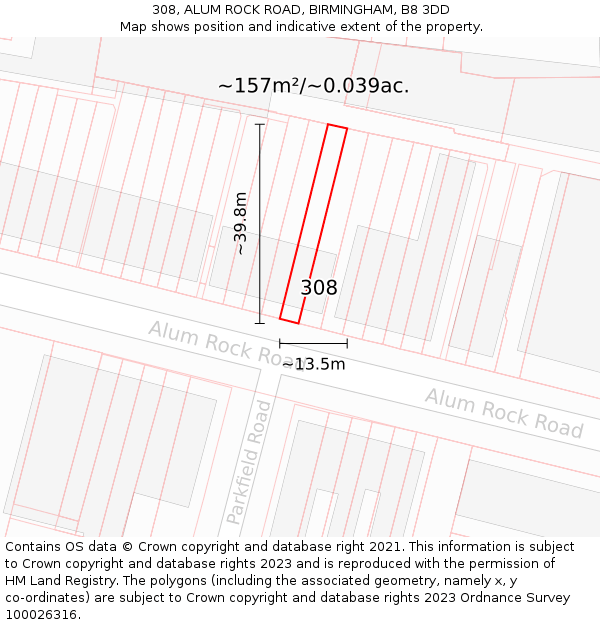 308, ALUM ROCK ROAD, BIRMINGHAM, B8 3DD: Plot and title map