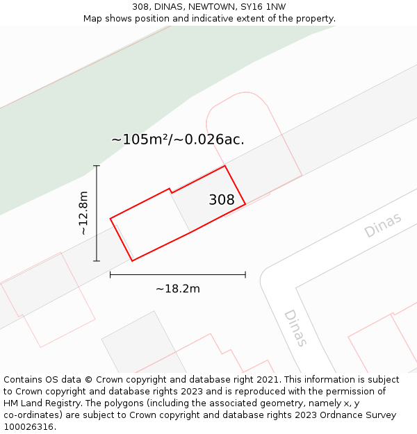 308, DINAS, NEWTOWN, SY16 1NW: Plot and title map