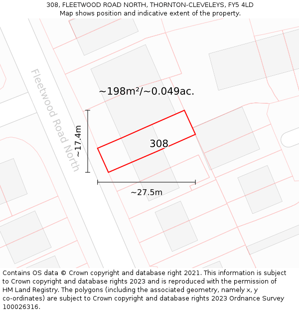 308, FLEETWOOD ROAD NORTH, THORNTON-CLEVELEYS, FY5 4LD: Plot and title map