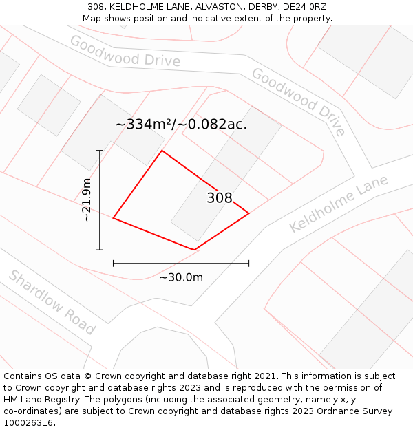 308, KELDHOLME LANE, ALVASTON, DERBY, DE24 0RZ: Plot and title map