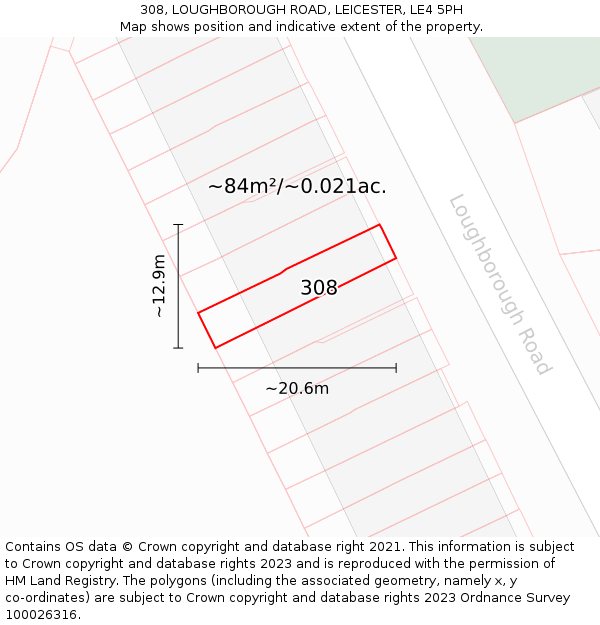 308, LOUGHBOROUGH ROAD, LEICESTER, LE4 5PH: Plot and title map