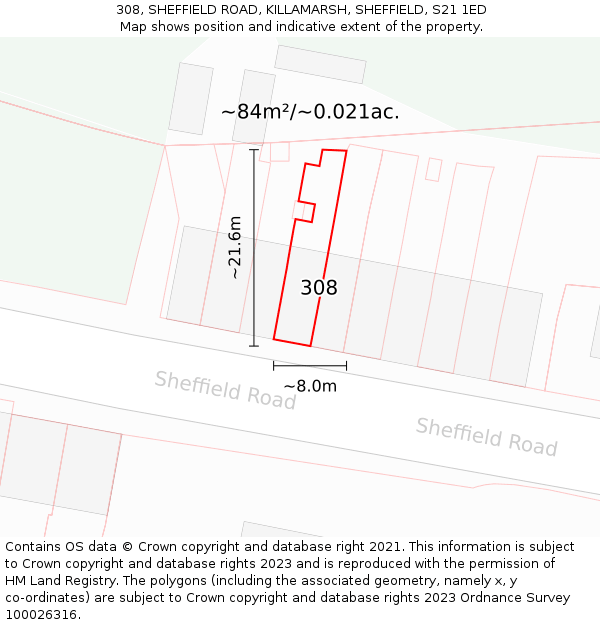 308, SHEFFIELD ROAD, KILLAMARSH, SHEFFIELD, S21 1ED: Plot and title map