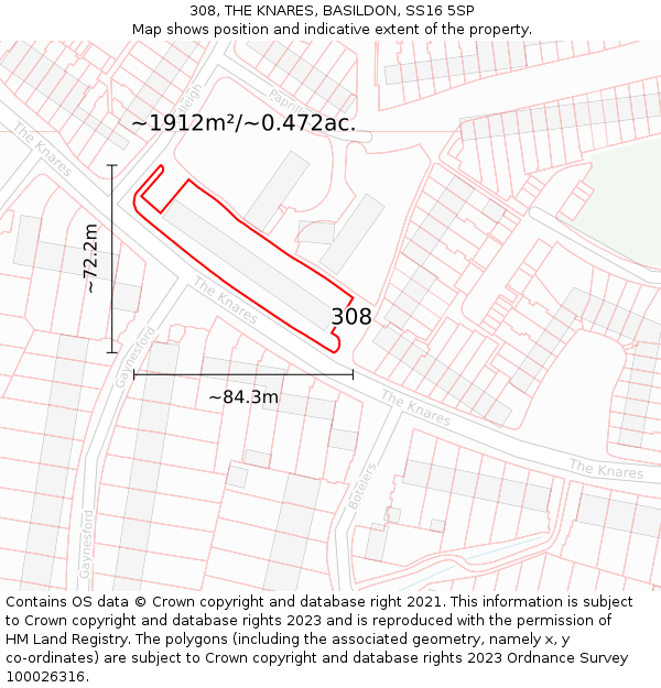 308, THE KNARES, BASILDON, SS16 5SP: Plot and title map
