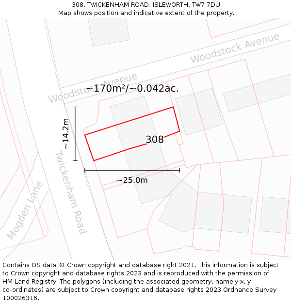 308, TWICKENHAM ROAD, ISLEWORTH, TW7 7DU: Plot and title map
