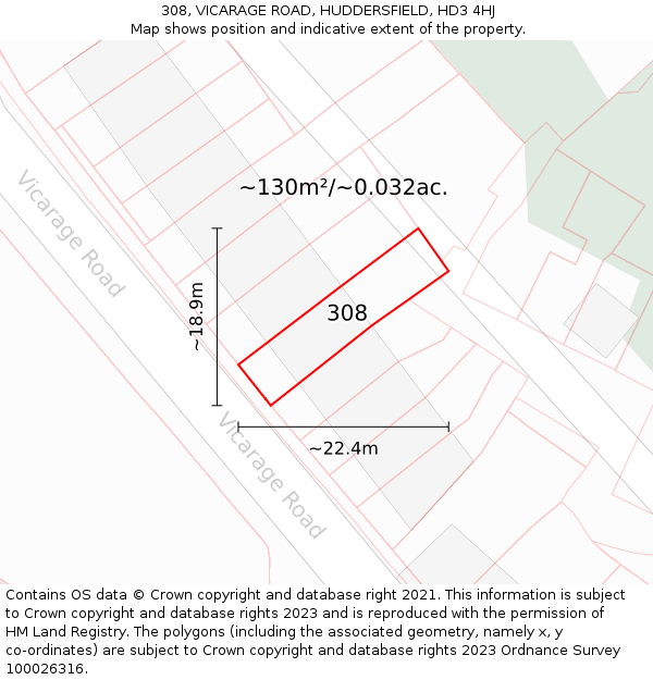 308, VICARAGE ROAD, HUDDERSFIELD, HD3 4HJ: Plot and title map