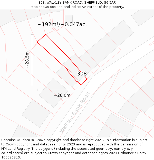 308, WALKLEY BANK ROAD, SHEFFIELD, S6 5AR: Plot and title map