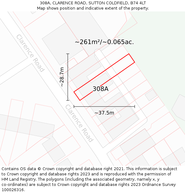308A, CLARENCE ROAD, SUTTON COLDFIELD, B74 4LT: Plot and title map