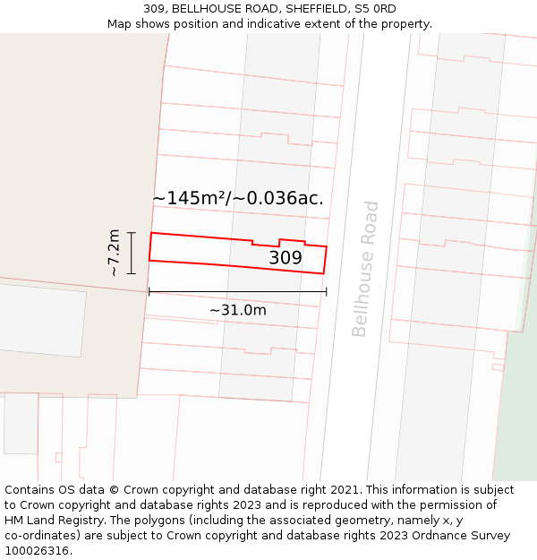 309, BELLHOUSE ROAD, SHEFFIELD, S5 0RD: Plot and title map