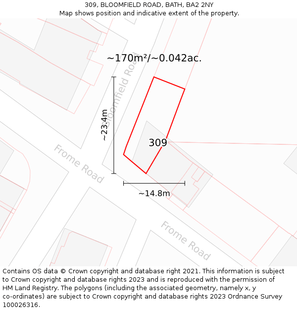 309, BLOOMFIELD ROAD, BATH, BA2 2NY: Plot and title map