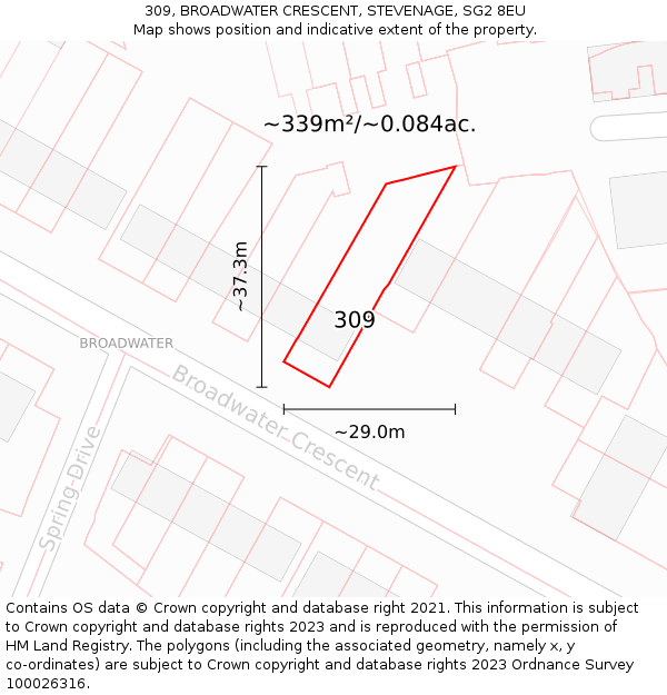309, BROADWATER CRESCENT, STEVENAGE, SG2 8EU: Plot and title map