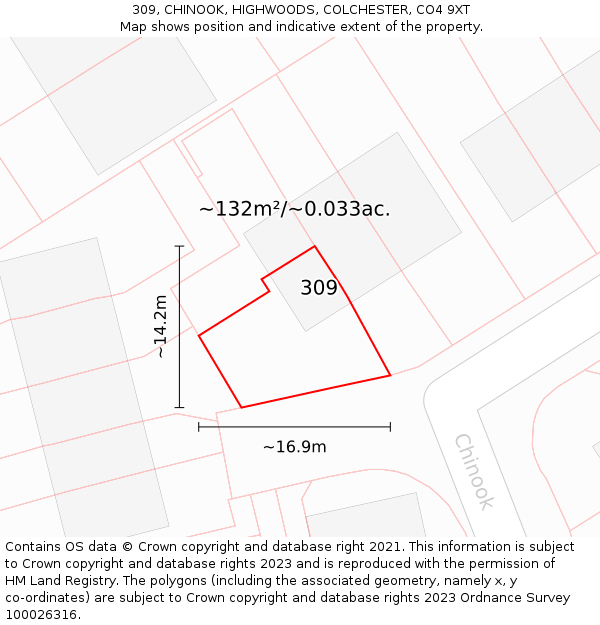 309, CHINOOK, HIGHWOODS, COLCHESTER, CO4 9XT: Plot and title map