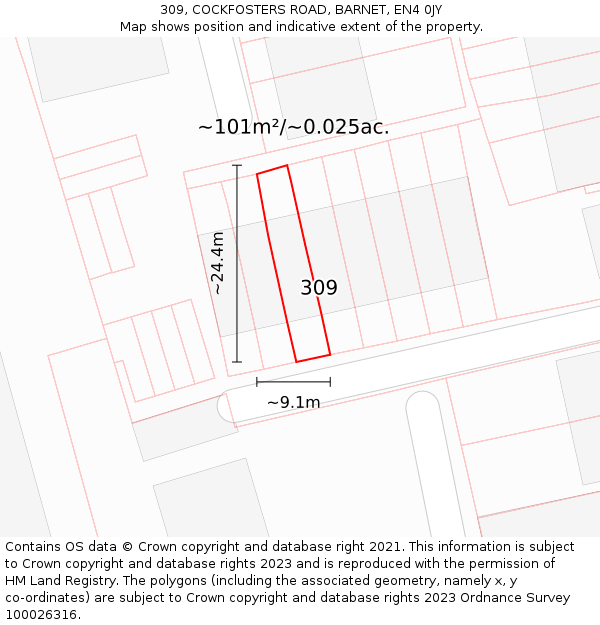 309, COCKFOSTERS ROAD, BARNET, EN4 0JY: Plot and title map