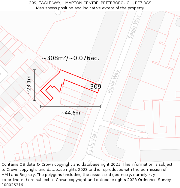 309, EAGLE WAY, HAMPTON CENTRE, PETERBOROUGH, PE7 8GS: Plot and title map