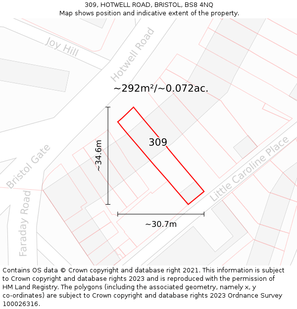 309, HOTWELL ROAD, BRISTOL, BS8 4NQ: Plot and title map