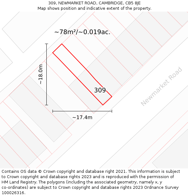 309, NEWMARKET ROAD, CAMBRIDGE, CB5 8JE: Plot and title map