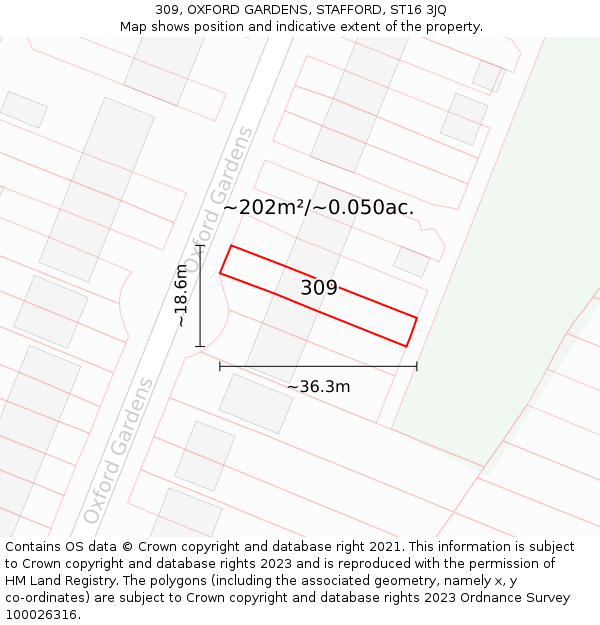 309, OXFORD GARDENS, STAFFORD, ST16 3JQ: Plot and title map
