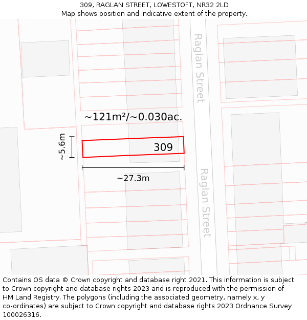 309, RAGLAN STREET, LOWESTOFT, NR32 2LD: Plot and title map