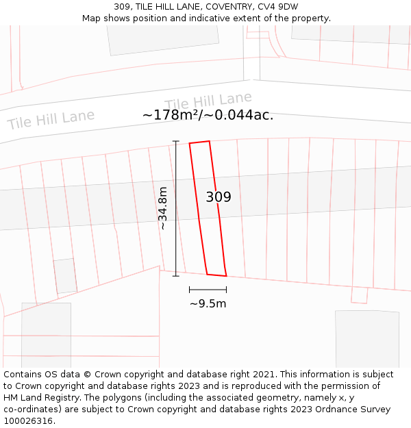 309, TILE HILL LANE, COVENTRY, CV4 9DW: Plot and title map