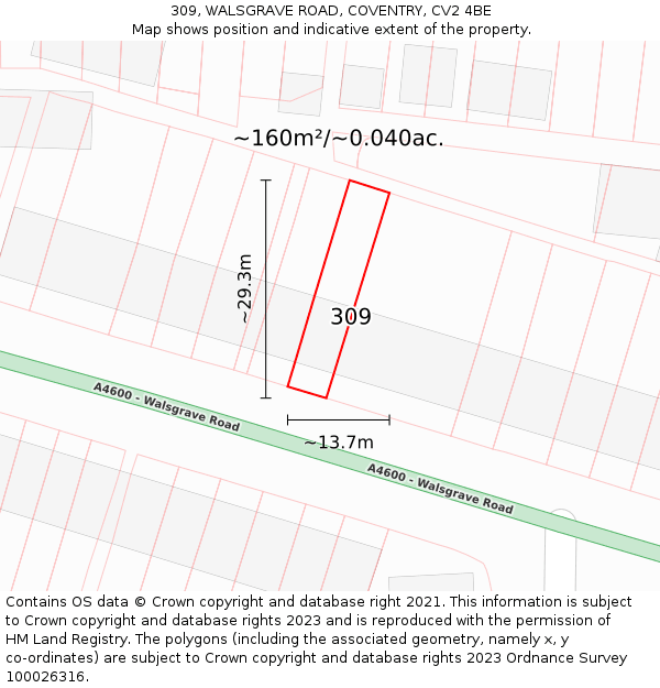 309, WALSGRAVE ROAD, COVENTRY, CV2 4BE: Plot and title map