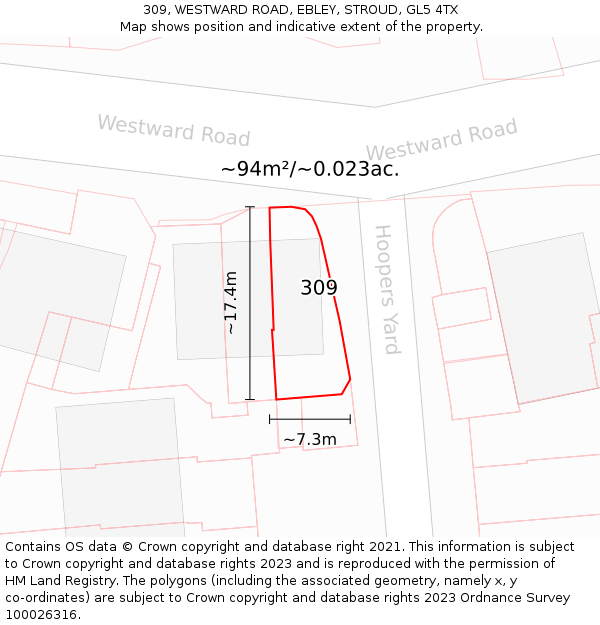 309, WESTWARD ROAD, EBLEY, STROUD, GL5 4TX: Plot and title map