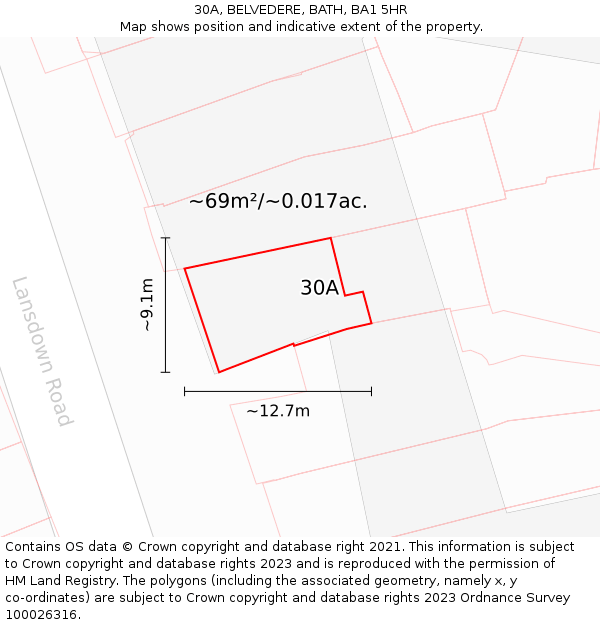 30A, BELVEDERE, BATH, BA1 5HR: Plot and title map