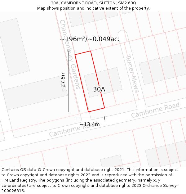 30A, CAMBORNE ROAD, SUTTON, SM2 6RQ: Plot and title map