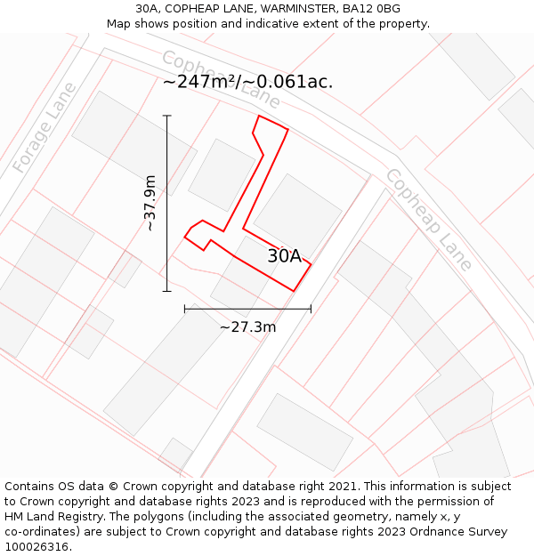 30A, COPHEAP LANE, WARMINSTER, BA12 0BG: Plot and title map