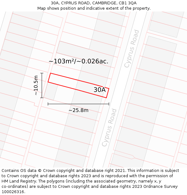 30A, CYPRUS ROAD, CAMBRIDGE, CB1 3QA: Plot and title map
