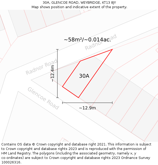 30A, GLENCOE ROAD, WEYBRIDGE, KT13 8JY: Plot and title map